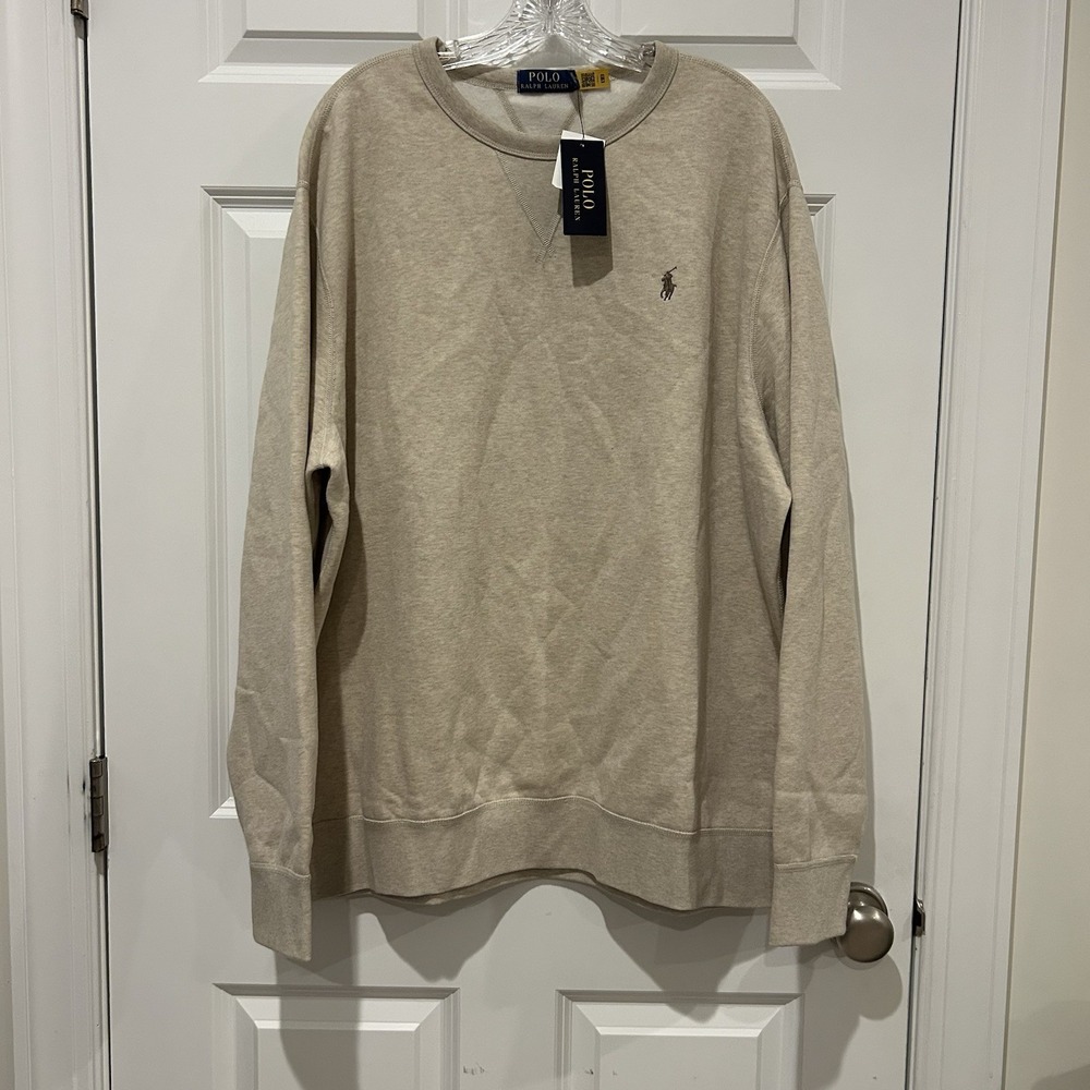 NWT Polo Ralph Lauren Crewneck Sweatshirt Men's 2XL Beige Fleece Pony 129.97
